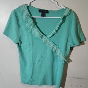 Cable & Gauge Mint Ruffle V-Neck Top